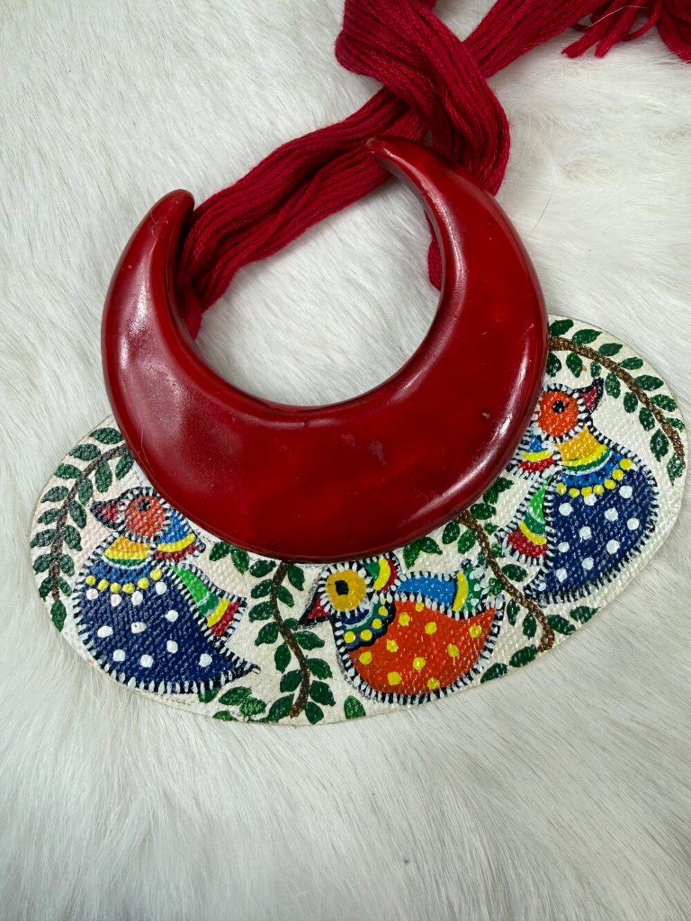 Unique Clay? Hand Painted Ducks Pendant Necklace Cotton Thread - Picture 9 of 9